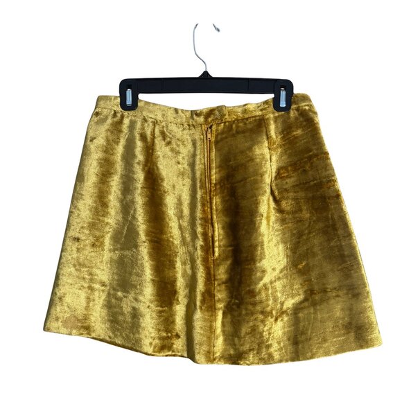 Handmade Gold Crushed Velvet A-Line Mini Skirt High Waist 15” Flat - Picture 3 of 6